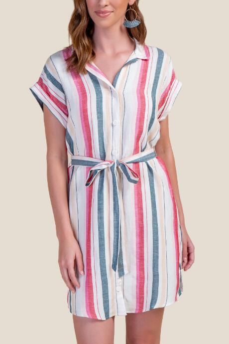 Francesca Inchess Mandy Front Tie Stripe Dress - Ivory
