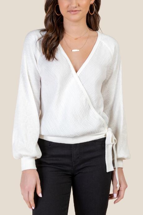 Francesca's Kayla Surplus Wrap Top - Ivory
