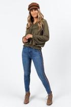 Francesca's Carolina Crochet Slub Blouse - Dark Olive
