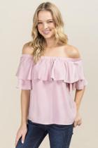 Mi Ami Emerson Hammered Satin Off The Shoulder Ruffle Top - Pink