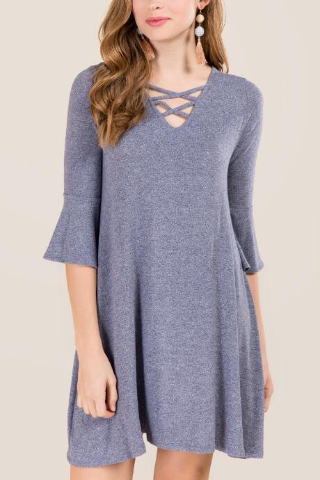 Francesca Inchess Roscoe Lattice Neck Knit Dress - Navy