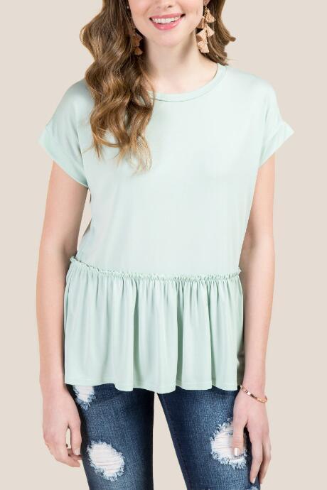 Francesca's Rosemary Exposed Edge Peplum Top - Mint