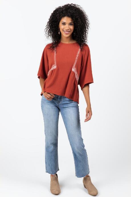 Francesca's Valencia Emboridered Drop Waist Top - Wine