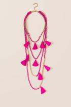 Francesca's Mallory Seedbead Tassel Layered Necklace - Neon Pink