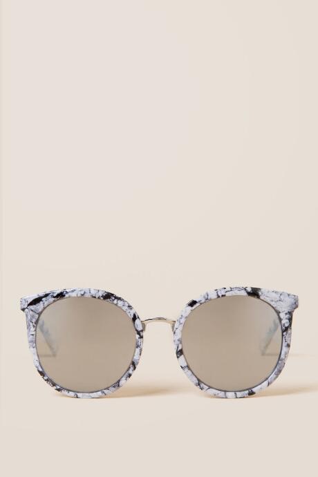 Francesca's Westlake Marble Round Sunglasses - Black/white