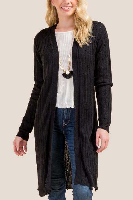 Francesca's Kalila Ribbed Duster Cardigan - Black