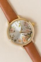Francesca's Gloria Floral Watch - Tan