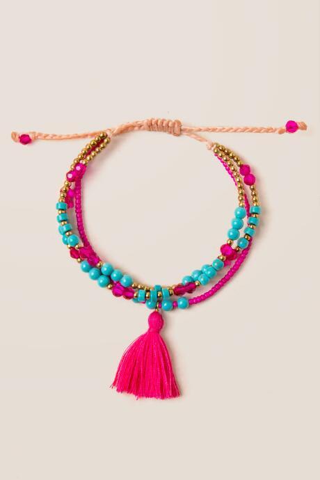 Francesca's Erma Neon Pink Tassel Bracelet - Neon Pink