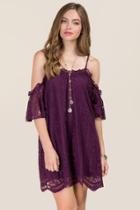 Mi Ami Quincy Cold Shoulder Lace Dress - Purple