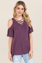 Alya Aya Lattice Cold Shoulder Mineral Wash Knit Tee - Purple