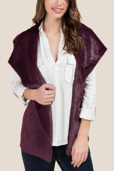 Francesca's Tammy Fur Draped Vest - Burgundy