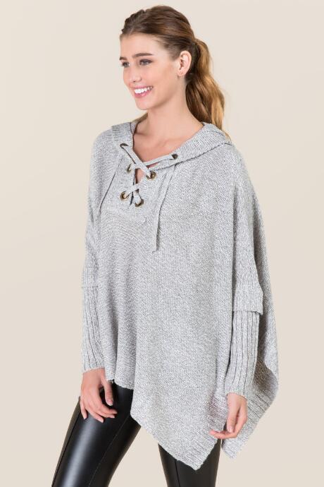 Francesca's Sandra Hooded Poncho - Gray