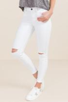 Harper Soft Clean Knee Slit White Jeans - White
