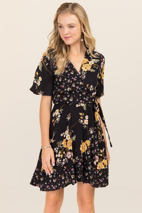Mi Ami Troian Floral Wrap Dress - Black