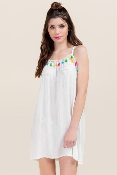 Francesca's Camrie Tassel Trim Tank Dress Cover-up - White