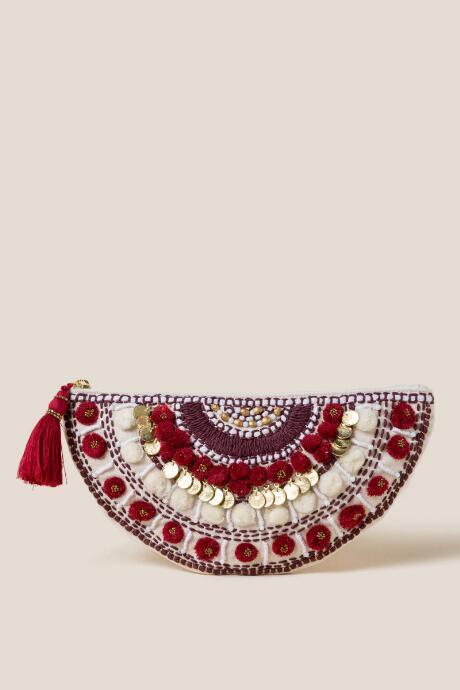 Francesca Inchess Samba Beaded Clutch In Wine - Wine