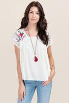 Miami Georgia Embroidered Floral Sleeve Top - Red