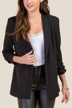 Francesca's Erika Ruched Sleeve Blazer - Black