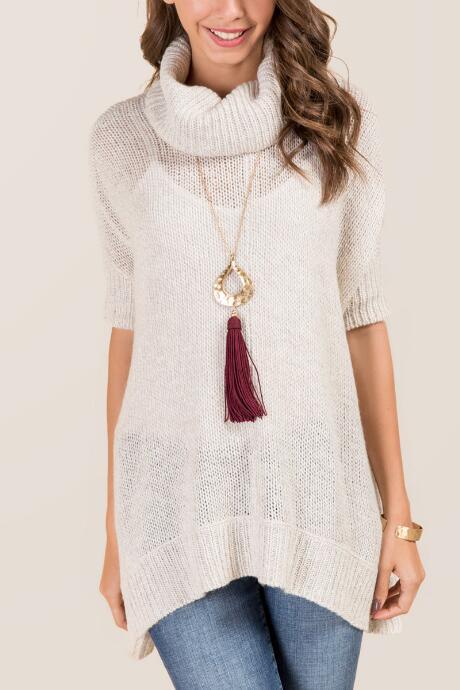 Francesca's Selma Cowl Neck Poncho - Heather Oat