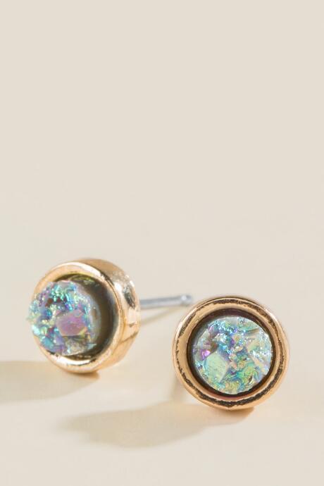 Francesca's Vivi Iridescent Druzy Studs In Blue - Blue