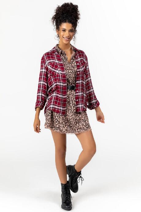 Francesca Inchess Evren Plaid Button Down Top - Burgundy
