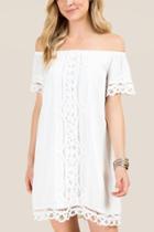 Francesca's Blair Off The Shoulder Crochet Shift Dress - White