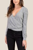Francesca's Riley Wrap Front Sweater - Heather Gray