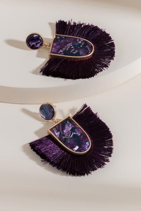 Francesca's Claire Tasseled Statement Earrings - Purple