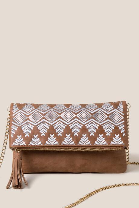 Francesca's Kaylee Embroidered Clutch - Cognac
