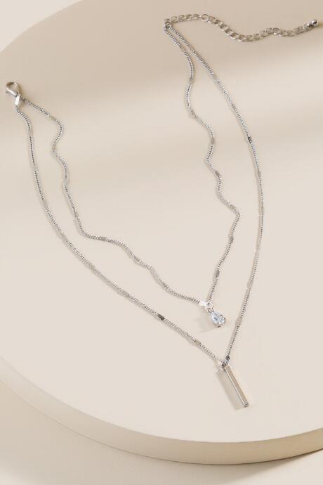 Francesca's Alexa Layered Cz Pendant Necklace - Silver