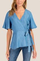 Francesca's Colette Chambray Wrapped Blouse - Chambray
