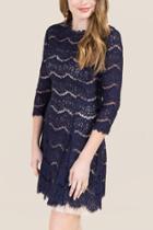 Trixxi Glenda Hi Neck Lace A-line Dress - Navy