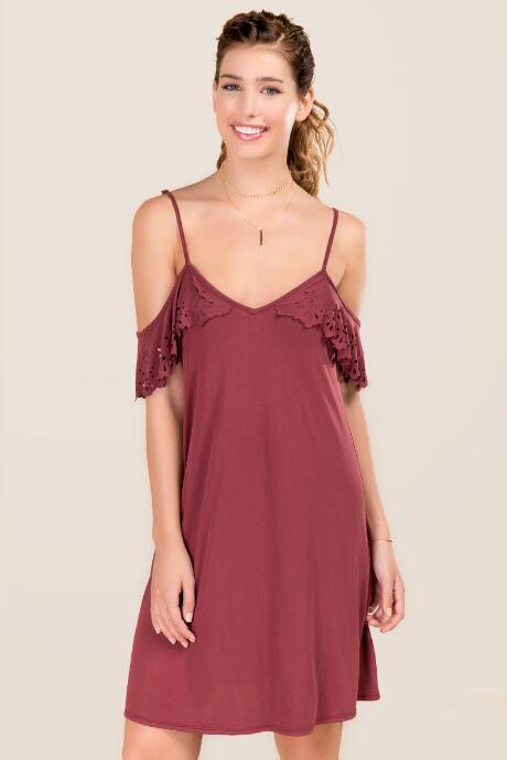 Alya Issie Laser Cut Cupro Dress - Wine