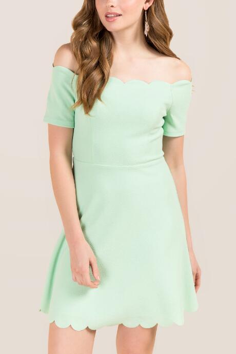 Francesca's Jacquelyne Off The Shoulder Scallop Trim A-line Dress - Mint