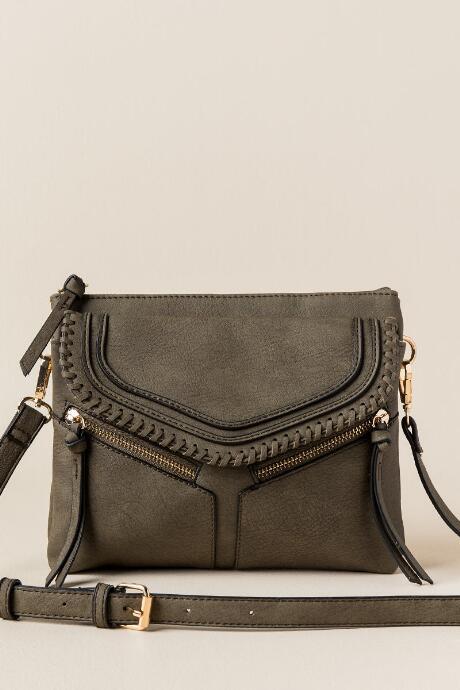 Francesca's Annika Double Zip Crossbody - Olive