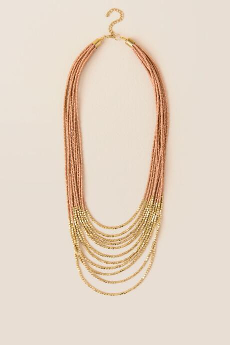 Francesca's Becca Beaded Strands Necklace - Crisp Champagne