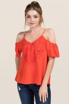 Blue Rain Charity Cold Shoulder Embroidered Top - Red