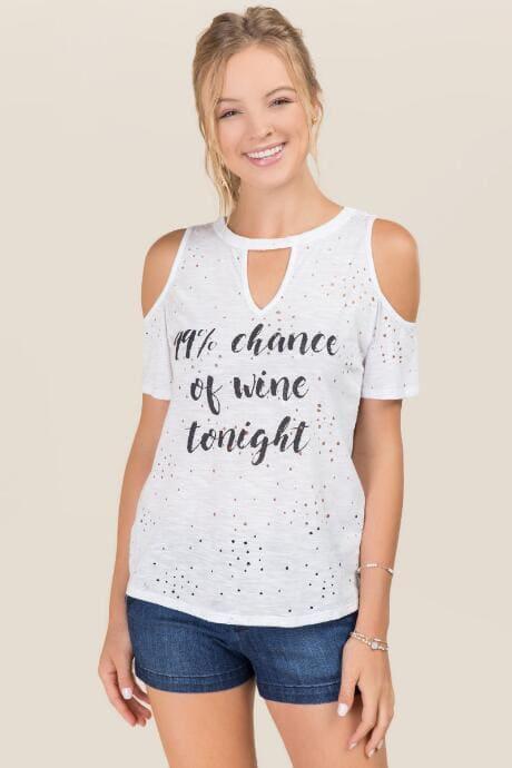 Alya 99% Chance Of Wine Tonight Distressed Graphic Tee - White