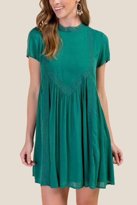 Francesca's Shania Crochet Insert Shift Dress - Forest