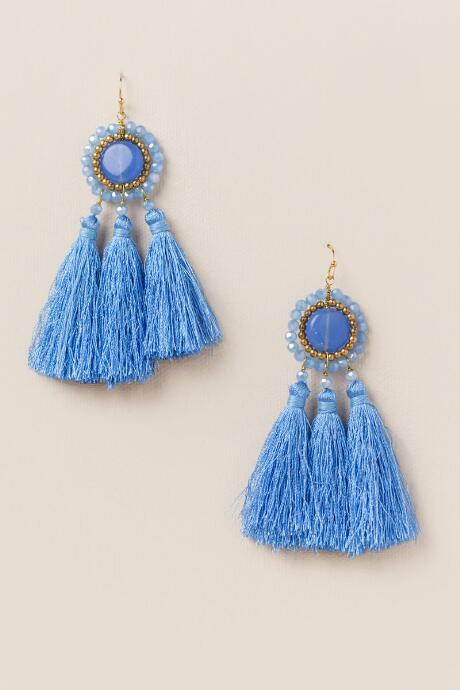 Francesca's Laila Center Beaded Tassel Earrings - Periwinkle