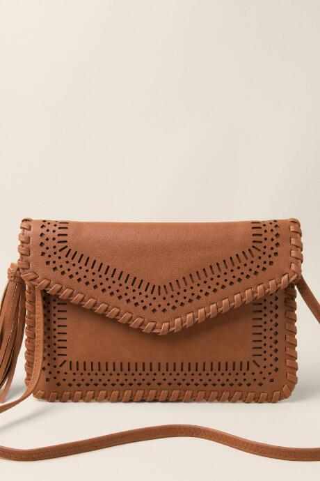 Francesca's Kamryn Perforated Envelope Clutch In Brown - Brown