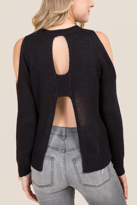 Francesca's Callen Open Back Pullover Sweater - Black