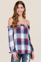Jainsons International, Inc. Marianne Portrait Off Shoulder Plaid Button Down Top - Ivory