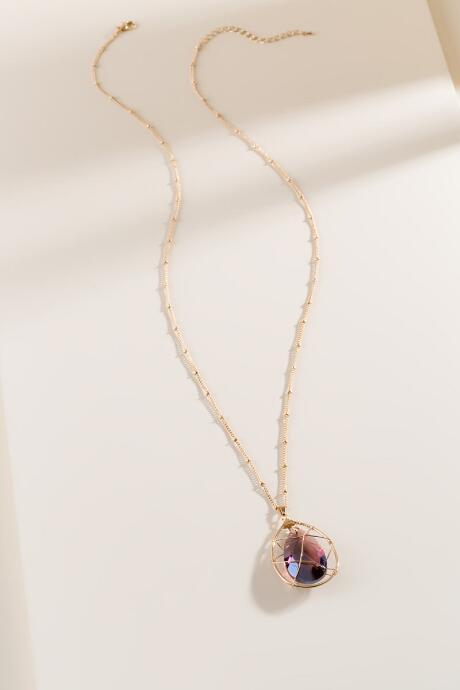Francesca's Emma Glass Teardrop Pendant - Berry