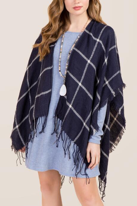 Francesca's Isabelle Plaid Ruana - Navy
