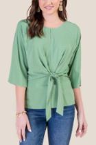 Francesca's Holly Tie Front Blouse - Moss