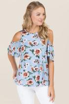 Akya Lark Double Ruffle Floral Knit Tee - Oxford Blue