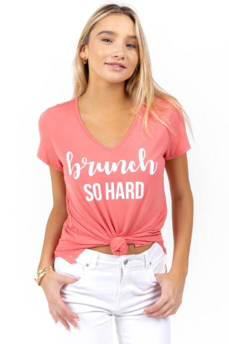 Francesca's Brunch So Hard Tee - Coral