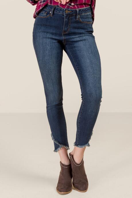 Francesca's Eunina Mid Rise Tulip Fray Hem Jeans - Medium Wash