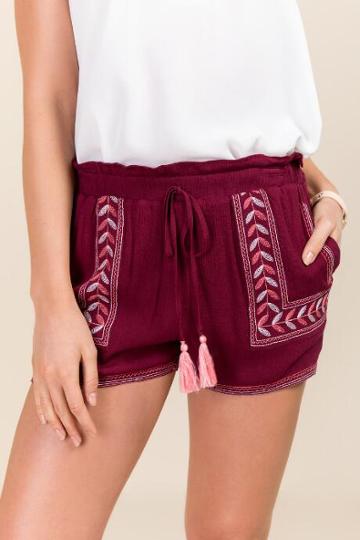 Miami Maura Embroidered Soft Shorts - Wine
